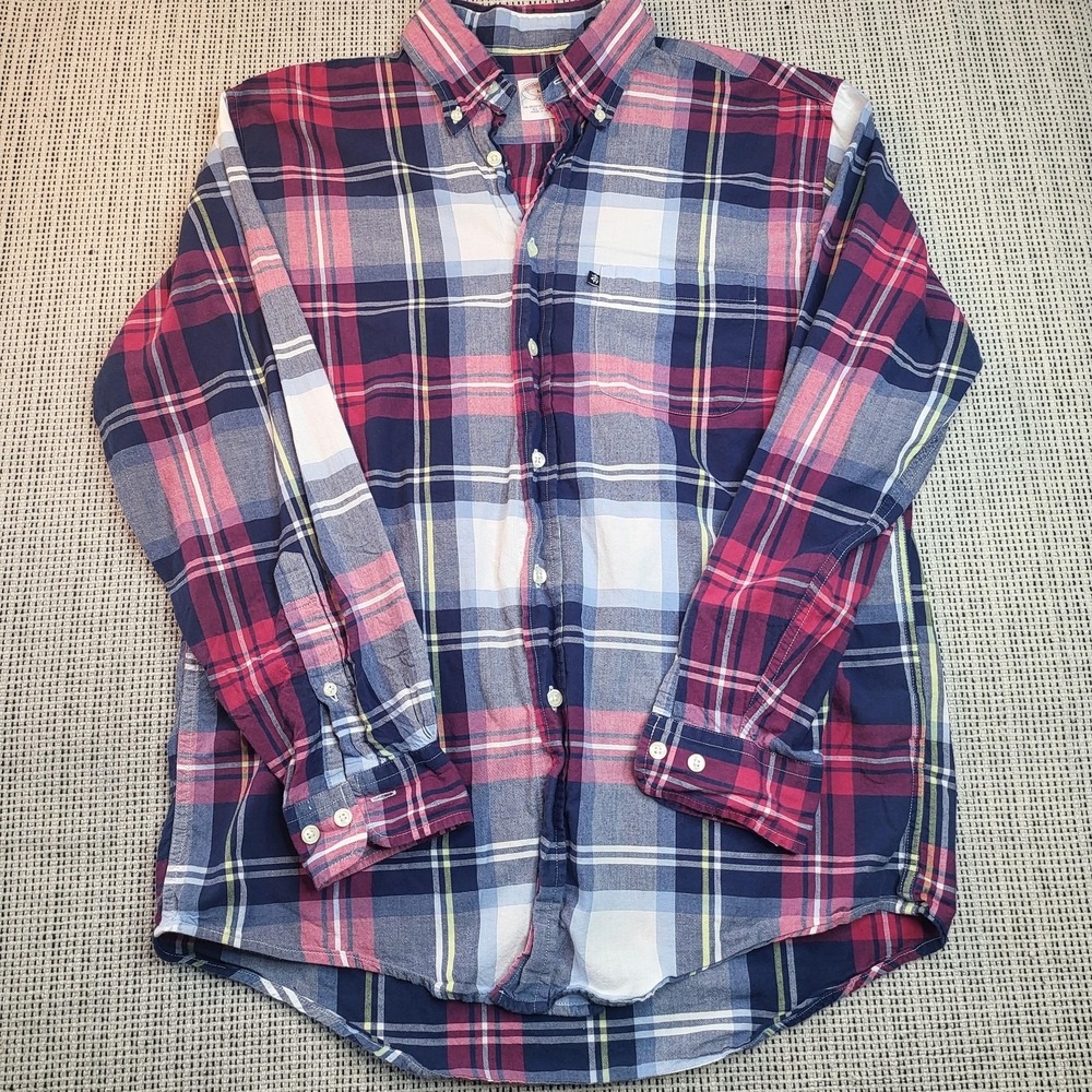 Brooks Brothers 346 Shirt Mens Medium Red Blue Plaid Long Sleeve Button Down